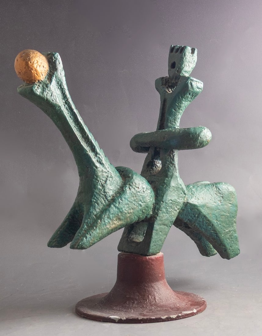 Aluminum Sculpture, Aharon Bezalel: Painted aluminum sculpture in the form of a king, probably designed by Aharon Bezalel. Height: 36 cm. Unsigned.