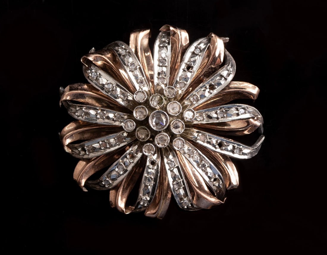 Gold & Rose-cut Diamonds Brooch (1 of 2)