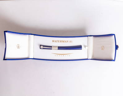Waterman Serenite Fountain Pen: Waterman Serenite fountain pen, Blue lacquer with silver clip. Size: 5.7" (14.5 cm). 18K white gold nib, M. Mint condition. Numbered 2103. In original case with certificates.