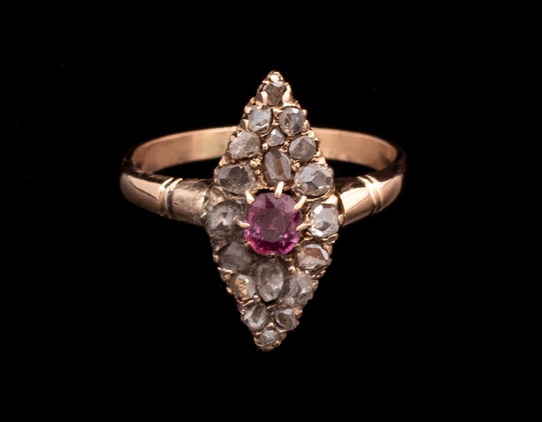 Gold, Ruby and Rose-cut Diamonds Ring (1 of 4)