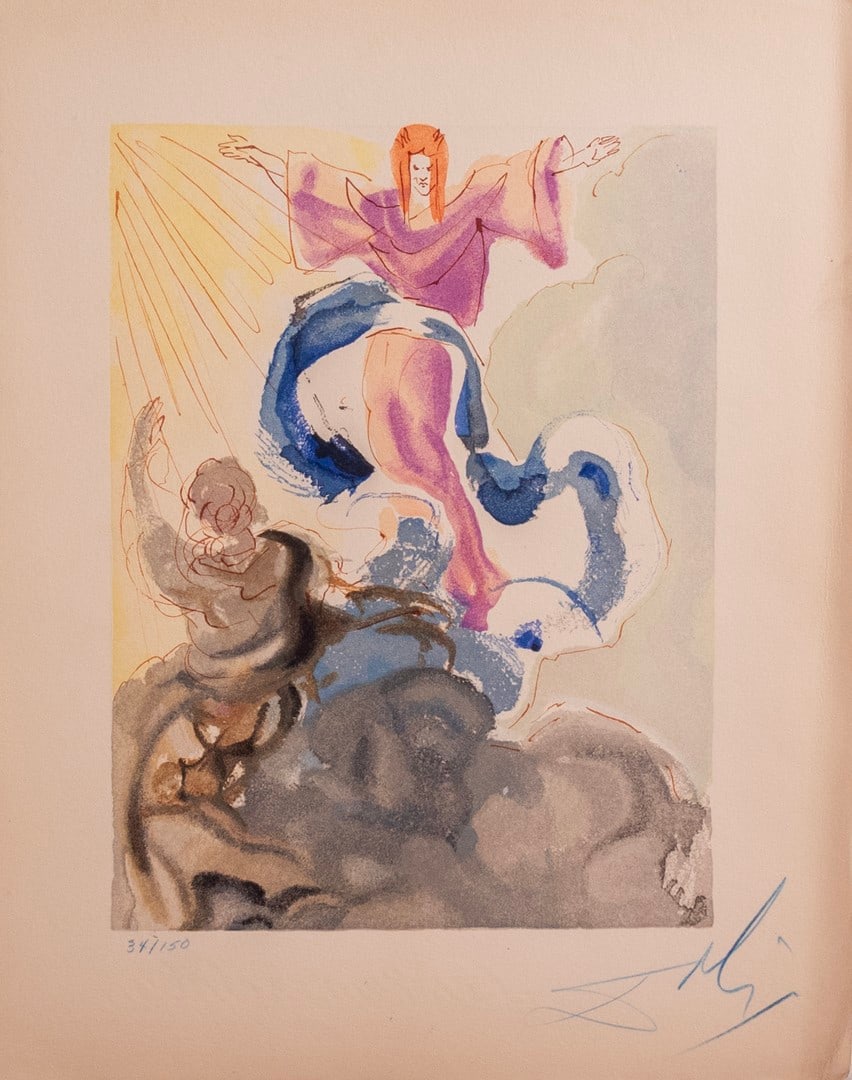 Salvador Dali (1904-1989): Salvador Dali (1904-1989), Heaven, The Divine Comedy - Canto 3, color woodblock print, 33X26 cm, signed in blue pencil and numbered 34/150.
