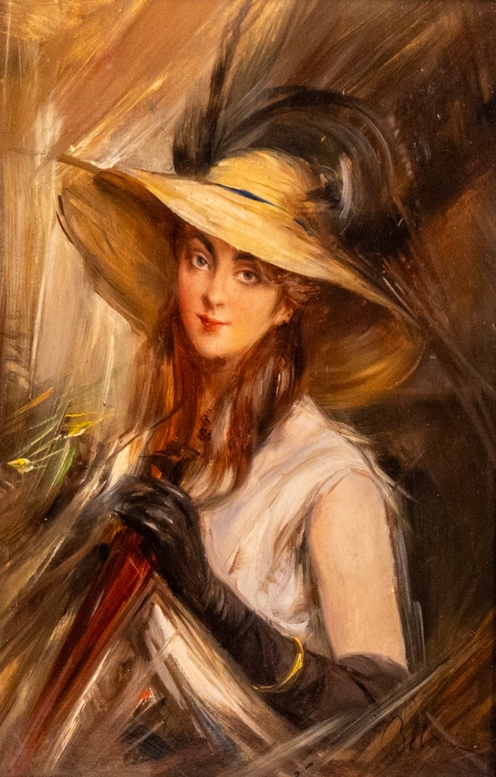 Giovanni Boldini (1842-1931): Giovanni Boldini (1842-1931), Woman figure, oil on wood, 33X23 cm, signed. Accompanied by a certificate of authenticity from 1945, issued by Prof. Domenico Varagnolo of the Historical Archives of the