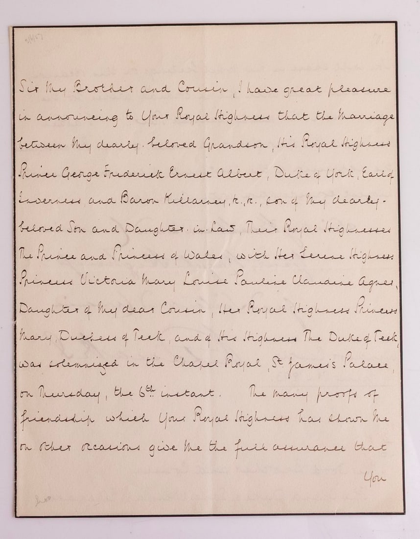 GB- England Hand-Written Autograph Letter, Queen Victoria’s. (1 of 3)