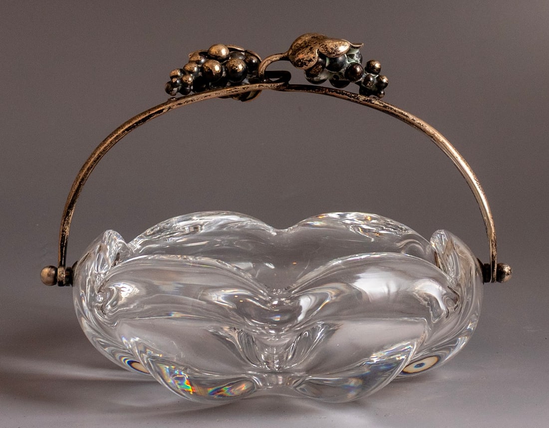 Aage Weimar Denmark Silver & glass Bowl: Aage Weimar Denmark silver handled glass bowl. Diameter: 15 cm. Signed.