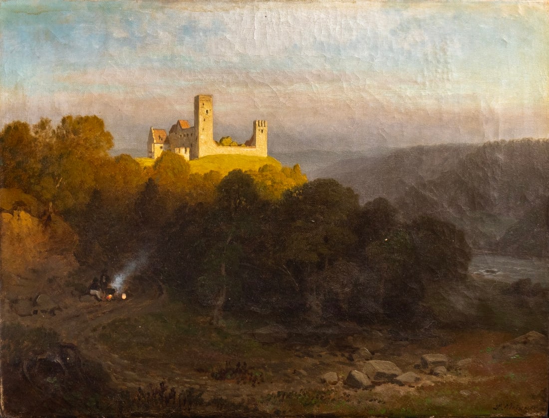 Ludwig Meixner (1828-1885): Ludwig Meixner (1828-1885), Castle, oil on canvas, 25X33 cm, signed, bears a dedication on verso from 1875
