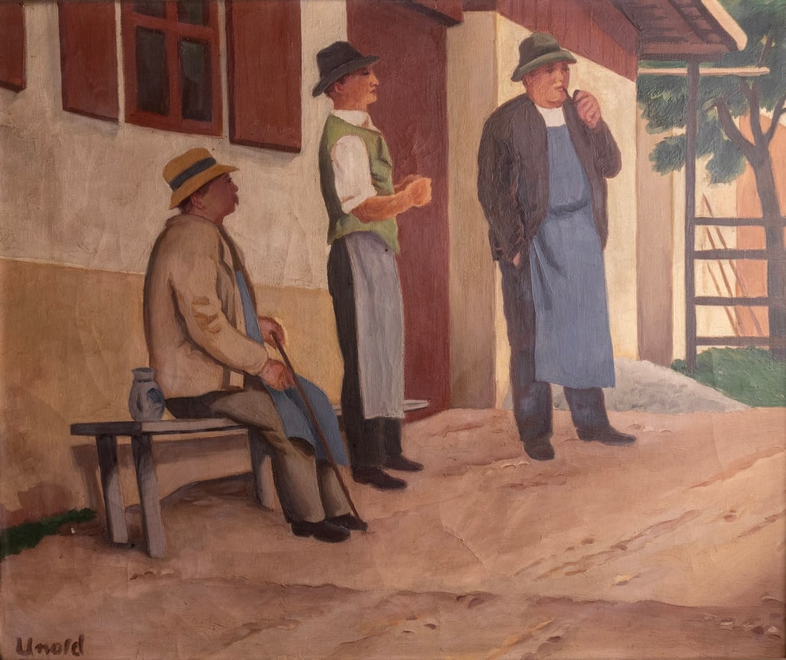 Max Unold (1885-1964): Max Unold (1885–1964), Figures in the Street, oil on canvas, 50X60 cm, signed. Minor flaws.