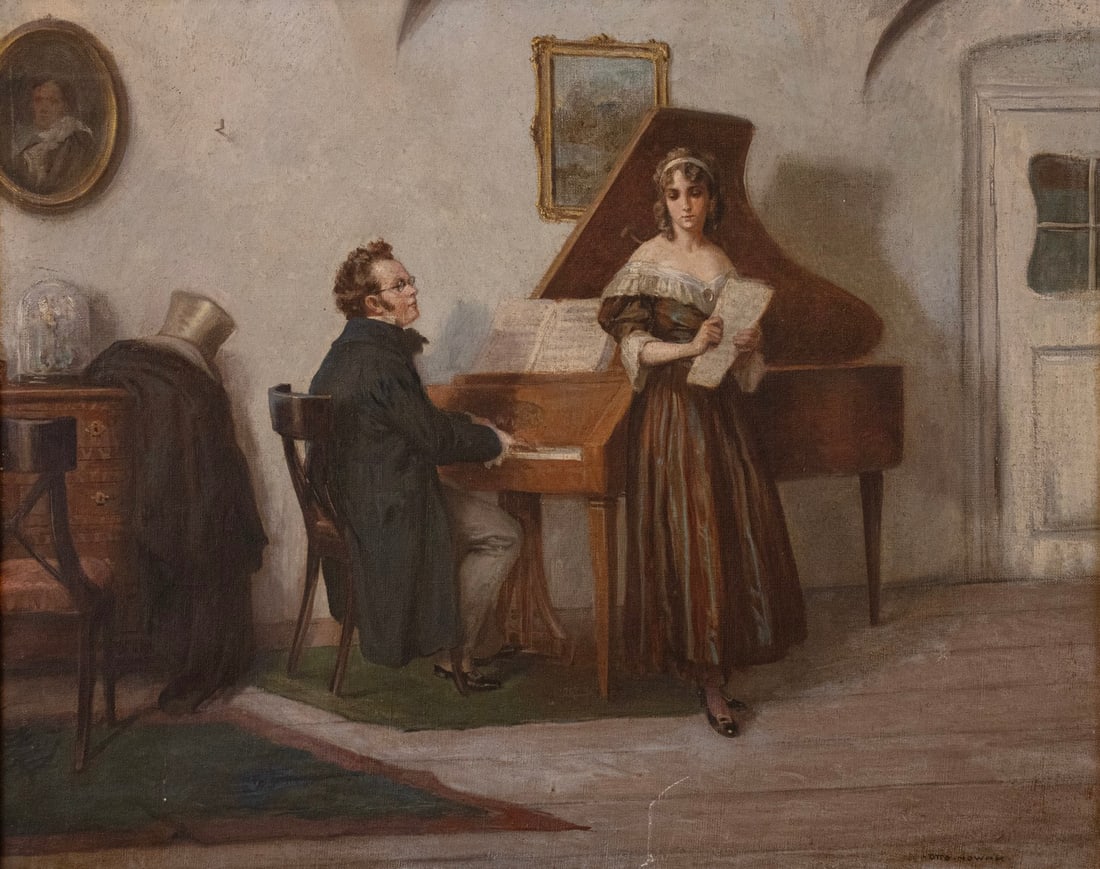 Otto Robert Nowak (1884–1939): Otto Robert Nowak (1884–1939), Franz Schubert Playing the Piano, oil on canvas, 69X56 cm, signed. Minor flaws.