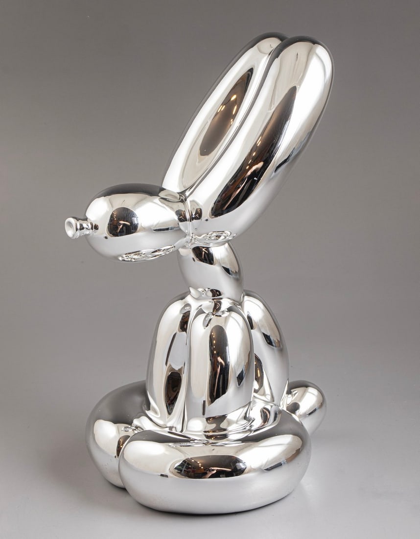 After Jeff Koons (b. 1955): After Jeff Koons (b. 1955), "Balloon Rabbit", cold cast resin, 25X14X13.5 cm, in original case, accompanied by a COA.
