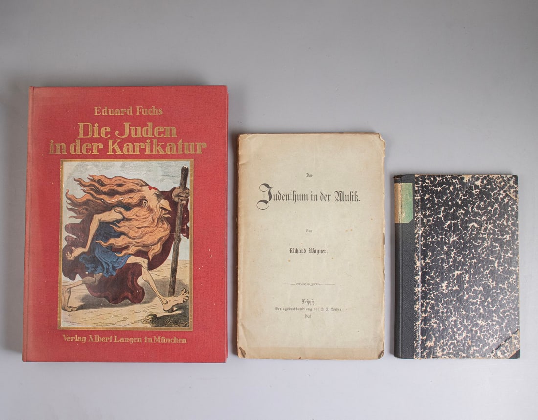 Books with Antisemitic Context: Lot of 3 books with antisemitic context, including: * "Das Judenthum in der Musik", by Richard Wagner, 1869. *"Gewaltsachen; Eine Auswahl der besten ju?dischen Anekdoten, published by I. Hofmann & Com