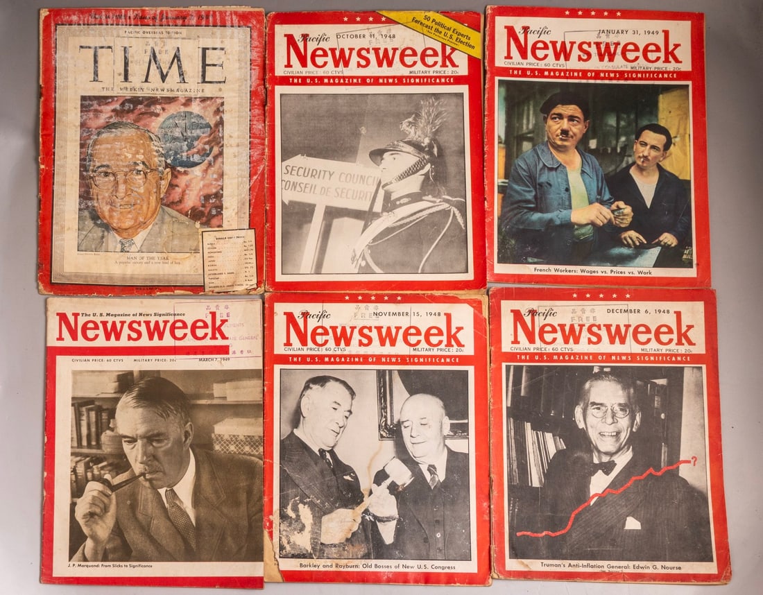 Newsweek Magazine Issues: Issues of Newsweek and Time magazines from 1948-1949.