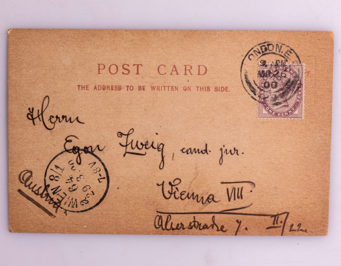 Postcard, Jewish Colonial Bank: A postcard sent to Edgar Zweig from The Jewish Colonial Bank. Sent from England to Vienna, 1900.