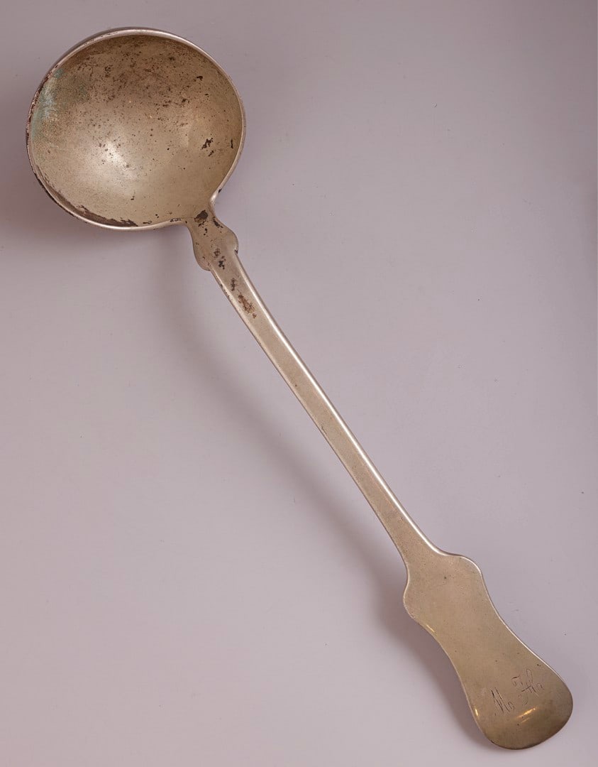 Alt-Wein Silver Ladle: Austrian silver ladle, 19th century. Length: 33 cm. Weight: 250 grams. Hallmarked (“Alt-Wien” mark, worn to mark).