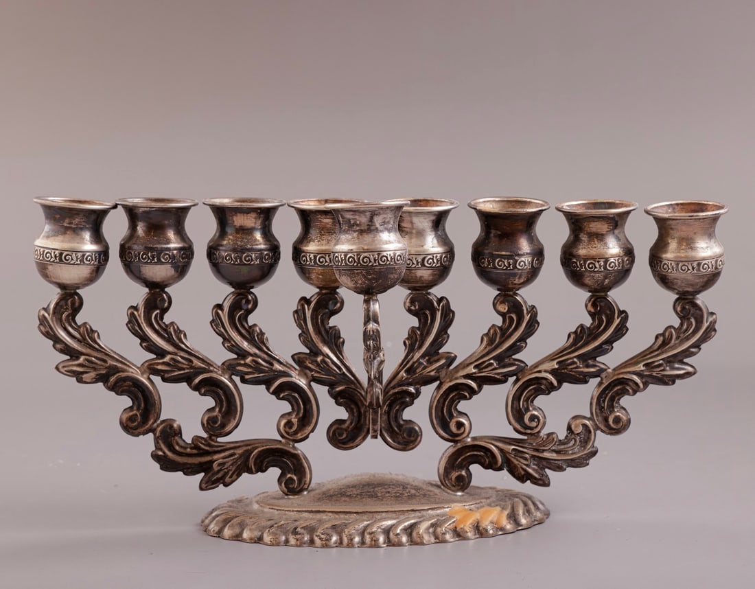 Silver Hanukkah Menorah, Hazorfim: Sterling silver Hanukkah Menorah by Hazorfim. Length: 28 cm. Weight: 298 grams. Hallmarked.