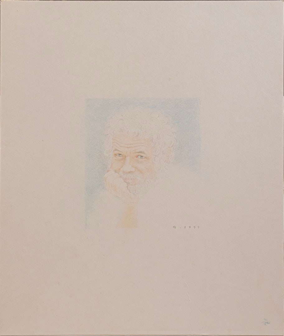Batia Apollo (1946-2018): Batia Apollo (1946-2018), Portrait of Dan Ben-Amotz, 1999, colored pencils on cardboard, sheet dimensions: 23X19.5 cm, signed and dated.