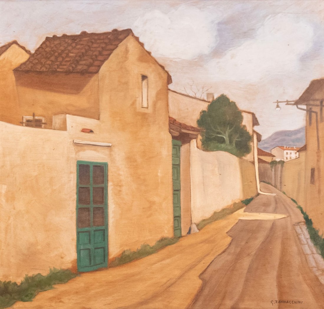 Giovanni Zannacchini (Italian, 1884-1939): Giovanni Zannacchini (1884–1939), Alleyway, oil on board, 64X67 cm, signed.
