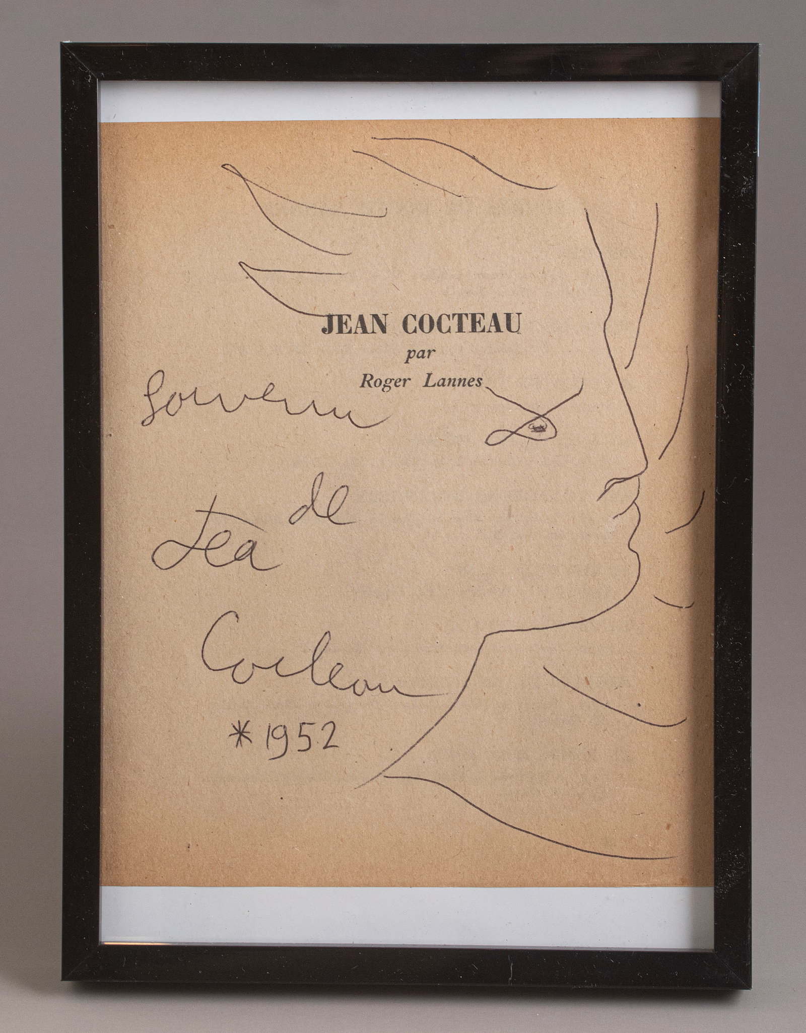 Jean Cocteau (1889-1963): Jean Cocteau (1889-1963), Figure, 1952, pen drawing on the title page of one of the artist’s books, 15.5X12 cm, signed and dated.