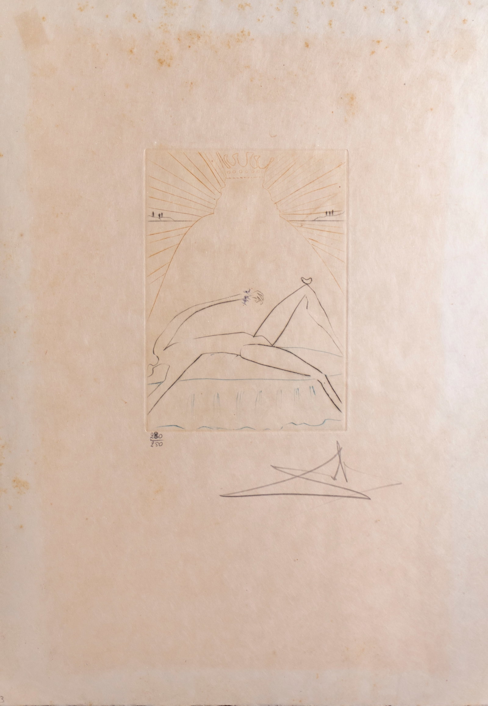 Salvador Dali (1904-1989): Salvador Dali (1904-1989), "Richard II", 1971, etching, 17X12 cm, hand signed and numbered 230/250. Rust stains.
