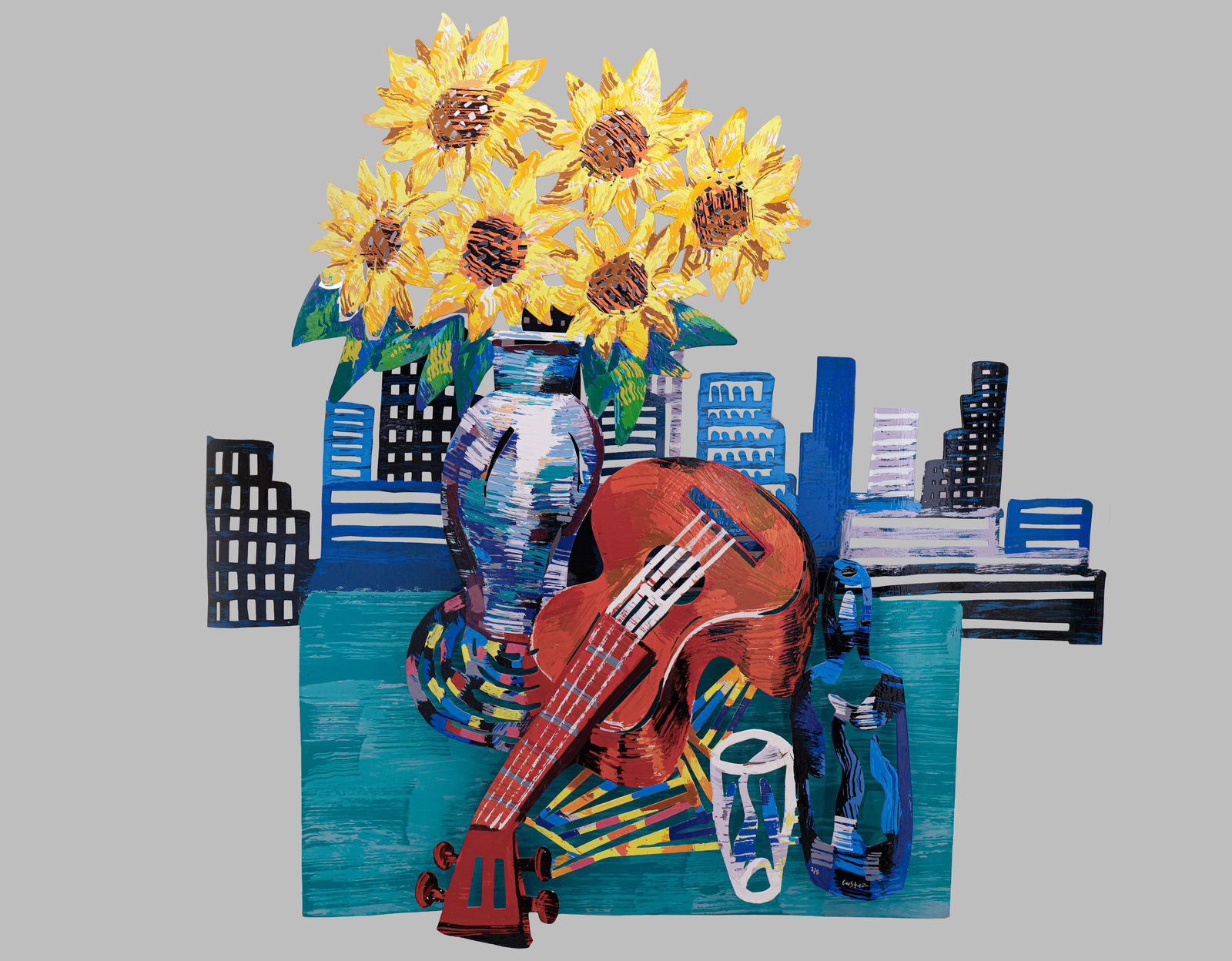 David (Dudu) Gerstein (b. 1944): David (Dudu) Gerstein (b. 1944), "City Celebration", 2007, hand-painted on laser-cut steel, 110X111 cm, signed and numbered 2/8.