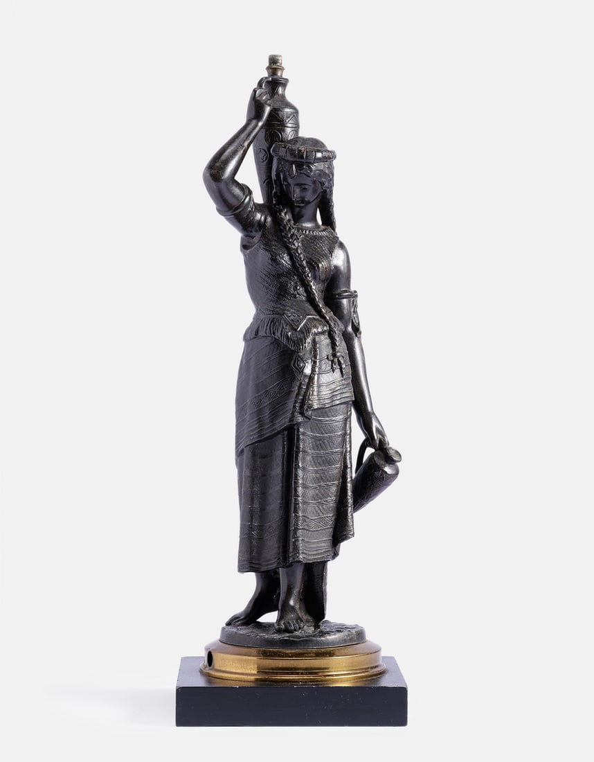 Spelter Sculpture, Ruth the Moabite: Spelter sculpture depicting Ruth the Moabite. Attached to a base and converted into a lamp. Height (including base): 45 cm.