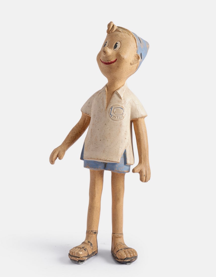 Srulik Doll, 10th Anniversary of the State of Israel: Rubber doll of Srulik, designed by Dosh and manufactured by Lapidia, 1958. His shirt bears the inscription “Israel 10,” commemorating the 10th anniversary of the State of Israel. Height: 2