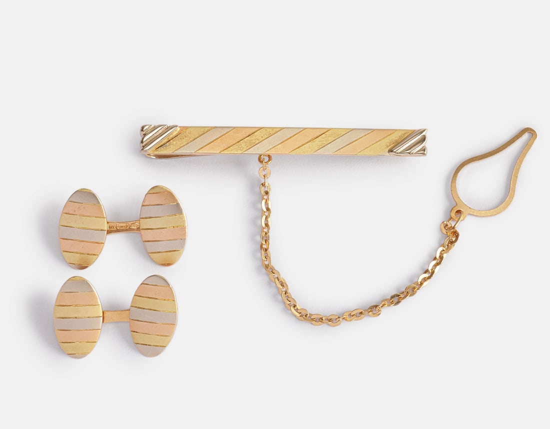 Russian Gold Cufflinks & Tie Pin (1 of 3)