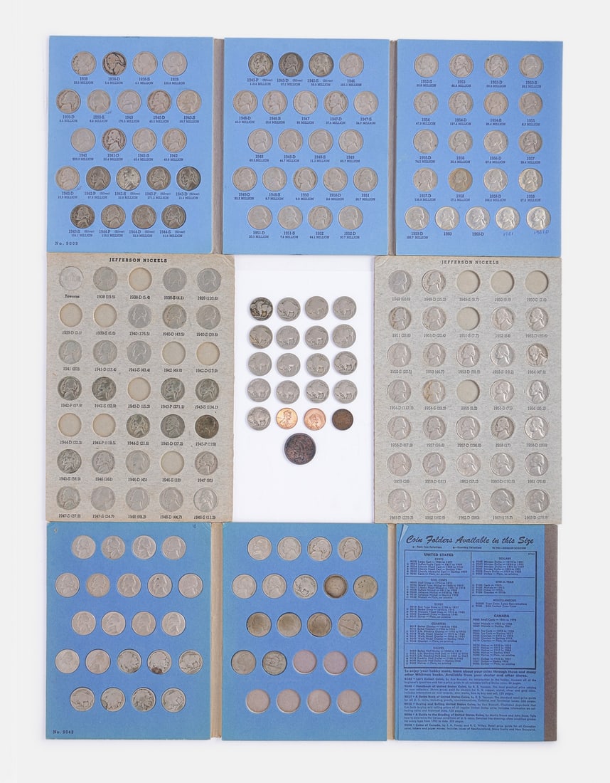 American Coins: Lot of 158 American coins, Jefferson Nickels. Some housed in dedicated coin albums.