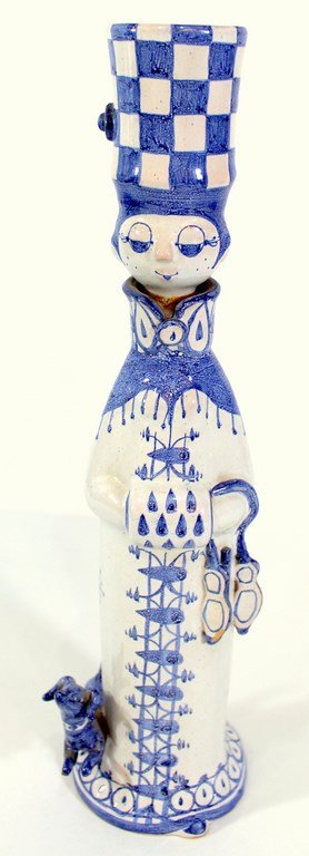 Ceramic figurine by Bjorn Wiinblad: A ceramic figurine by Bjorn Wiinblad, Vinter (Winter, from the four seasons series). Model no. M23. Height: 34 cm. Signed and dated (1981). Condition: the head is glued on, additional flaws (chips)