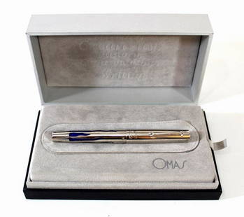 Fountain pen by OMAS - Israel's 50th anniversary: A fountain pen by OMAS, special edition for Israel's 50th anniversary. With an 18k gold nib (M), silver body. Mint condition with light blackening of the silver. In the original box.