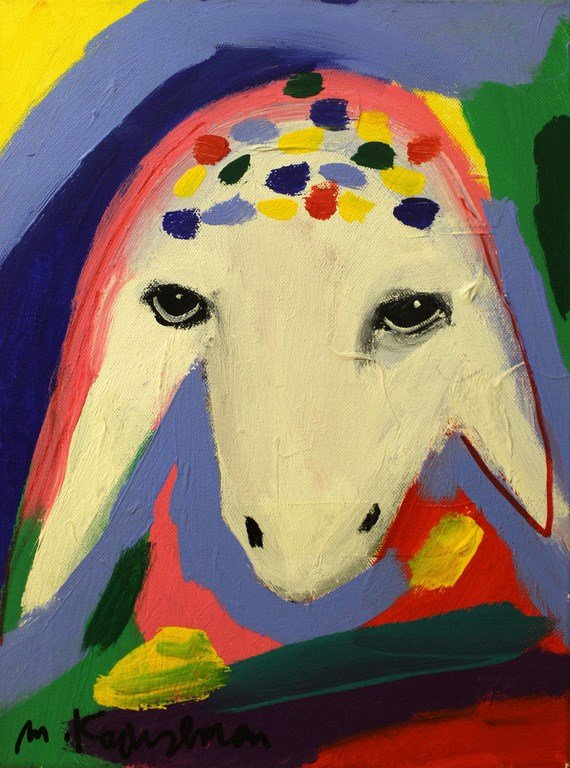 Menashe Kadishman (1932-), a sheep: Menashe Kadishman (1932-), a sheep, acrylic on paper, 40x30 cm, signed. Signed on back in Hebrew and English.