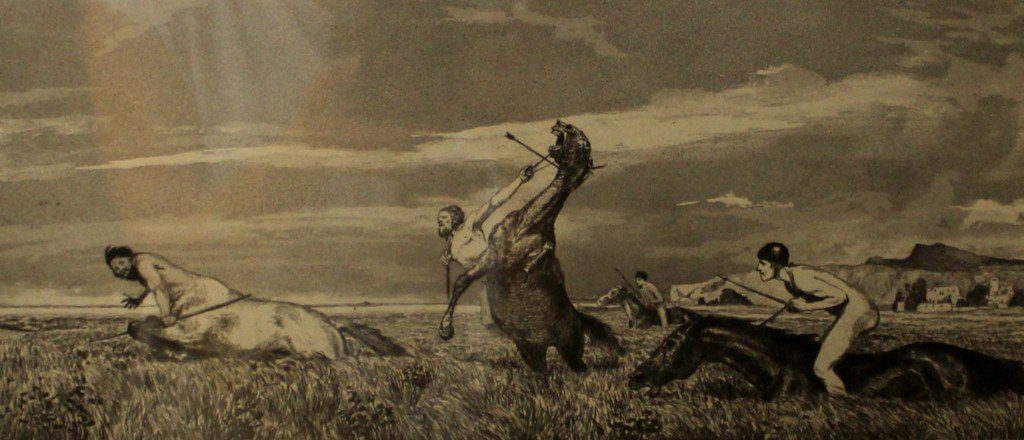 Max Klinger (1857-1920), Pursued Centaur: Max Klinger (1857-1920), "Verfolgter Centaur" (Pursued Centaur), Etching and aquatint with chine collÃ©, size of plate: 17x37 cm, signed in plate. From the portfolio: Intermezzos, Opus IV, published