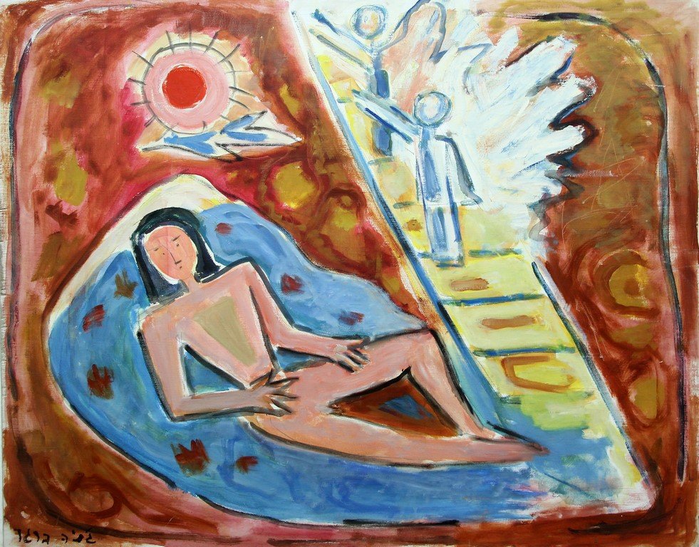 Genia Berger (1907-2000): Genia Berger (1907-2000), Jacob's Ladder, oil on canvas, 82X100 cm, signed.