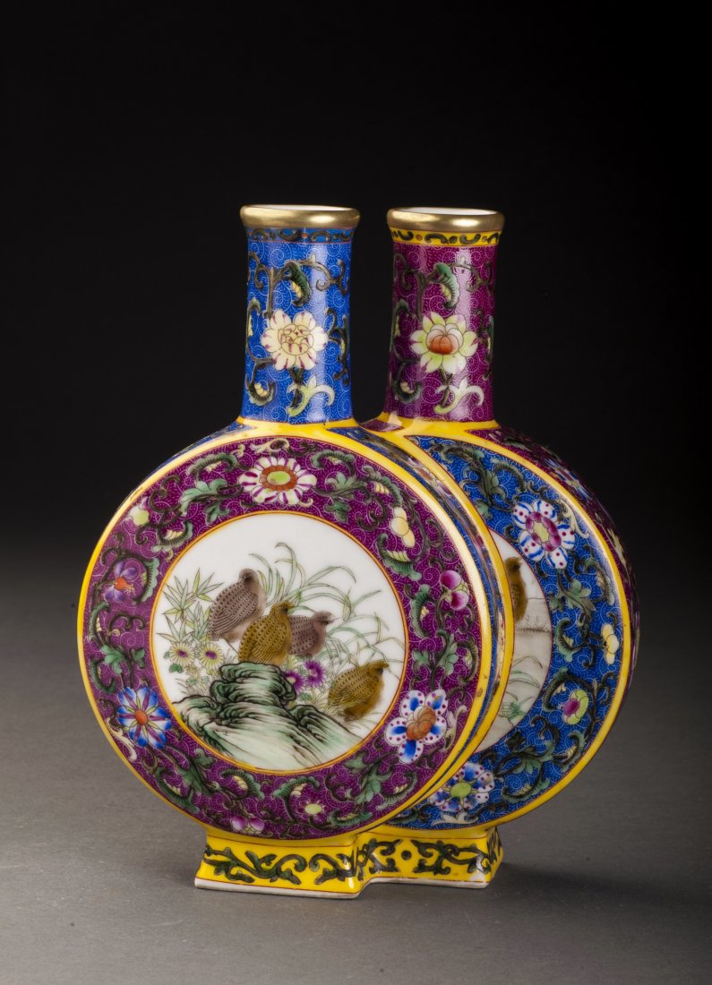 Enamel Glazed Siamese Twins Porcelain Vases (1 of 10)