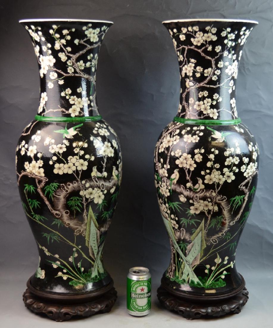 Pr Chinese Famille Noire Enamel Porcelain Vases (1 of 7)