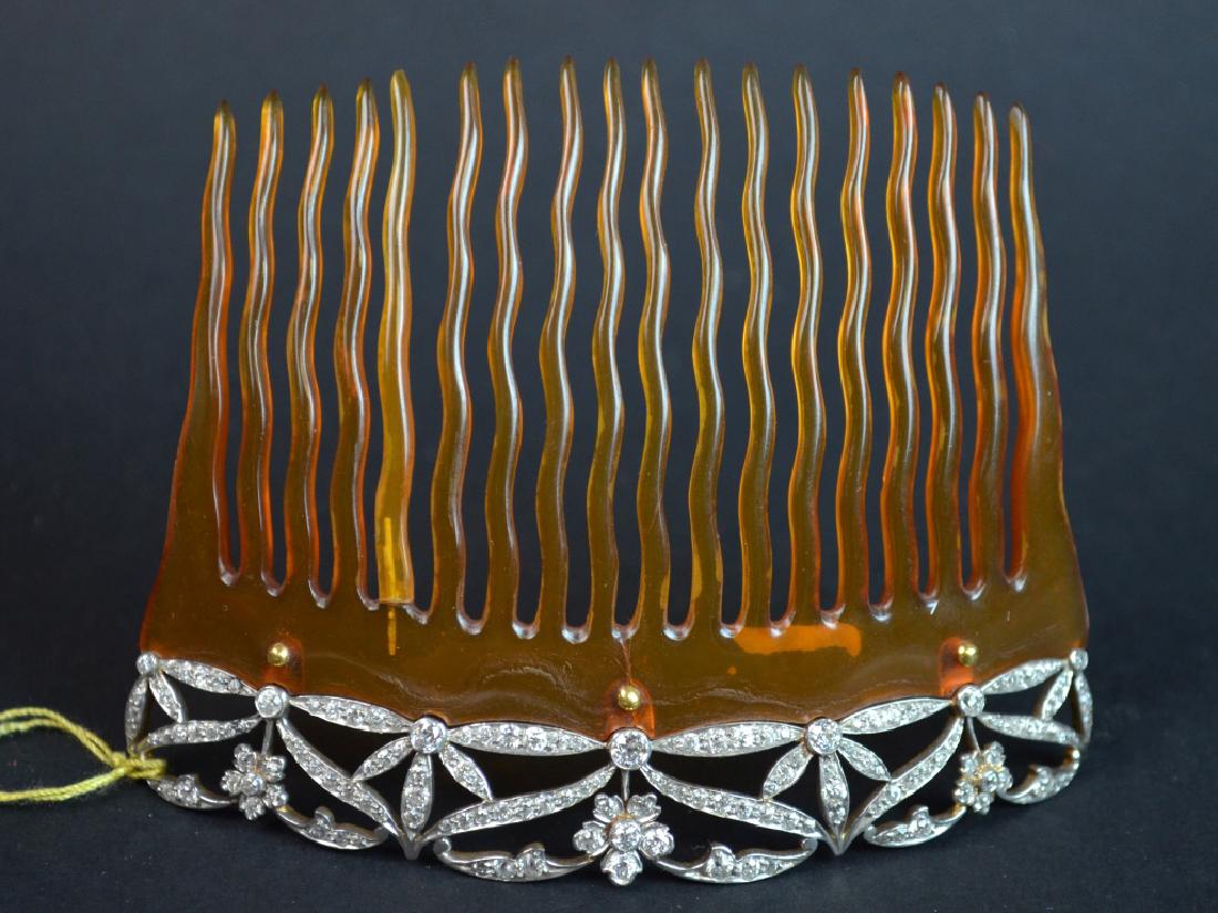 Art Deco Platinum & Tortoise Shell Diamond Comb: Made by Tiffany & Co. Measures 3 in. x 3-1/2 in.
