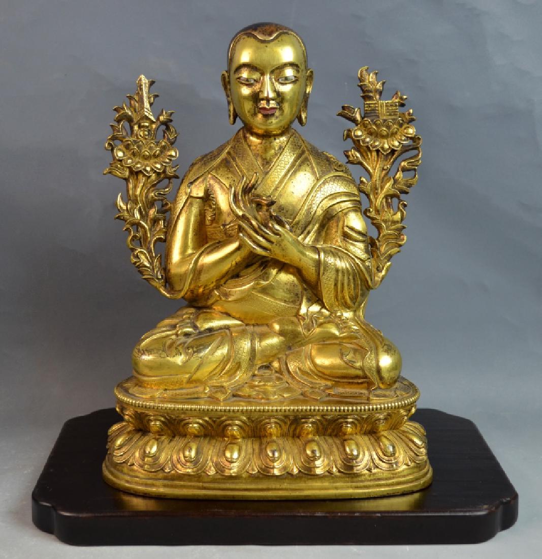 Tibetan 18th Century Bronze Gilt Figure of Lama (1 of 9)