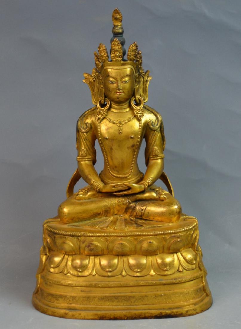 18th C.Chinese Bronze Gilt Figure of Seated Buddha (1 of 12)