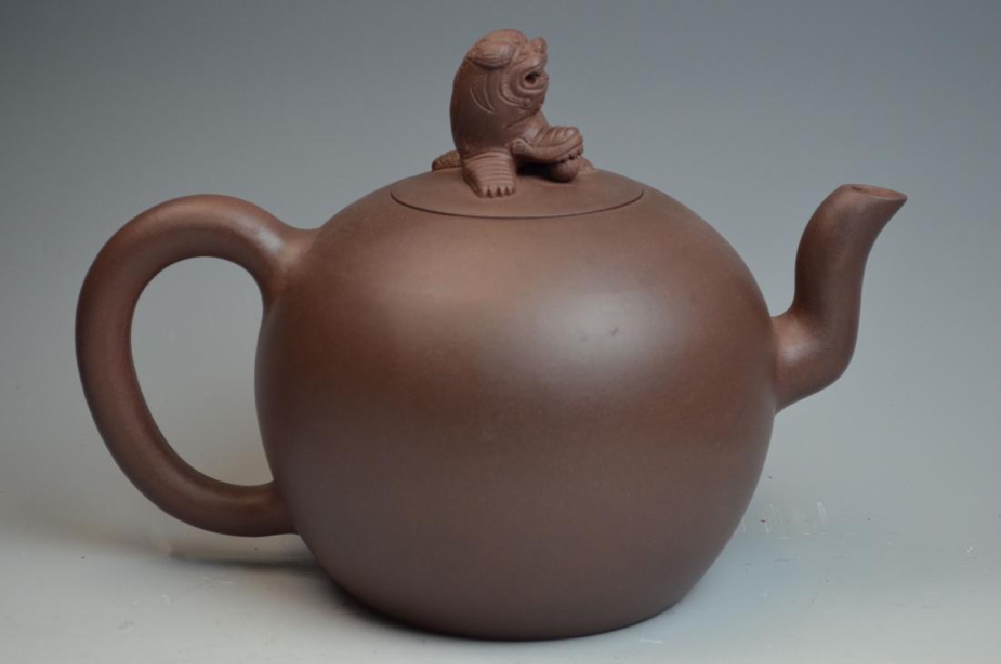 Large Chinese Yixing Zisha Teapot w/ Lion Carved Lid (1 of 8)