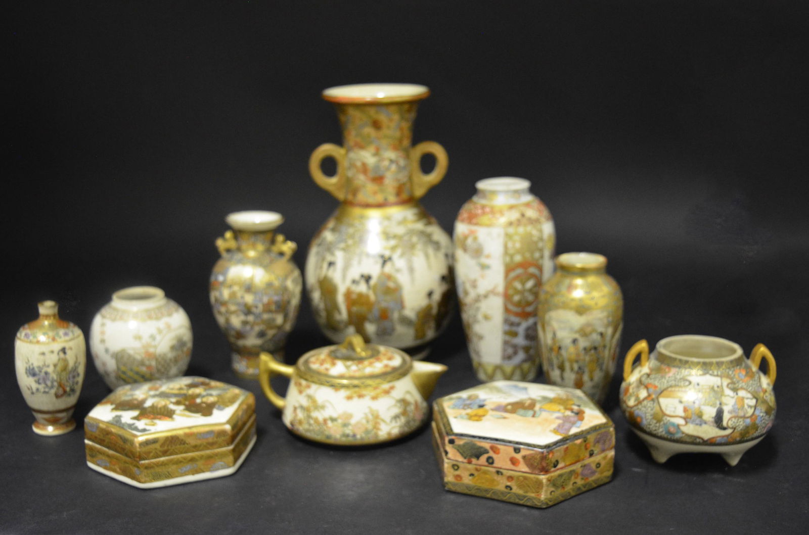 A Set of Ten Japanese Satsuma Vases, Meiji Period. (1 of 6)