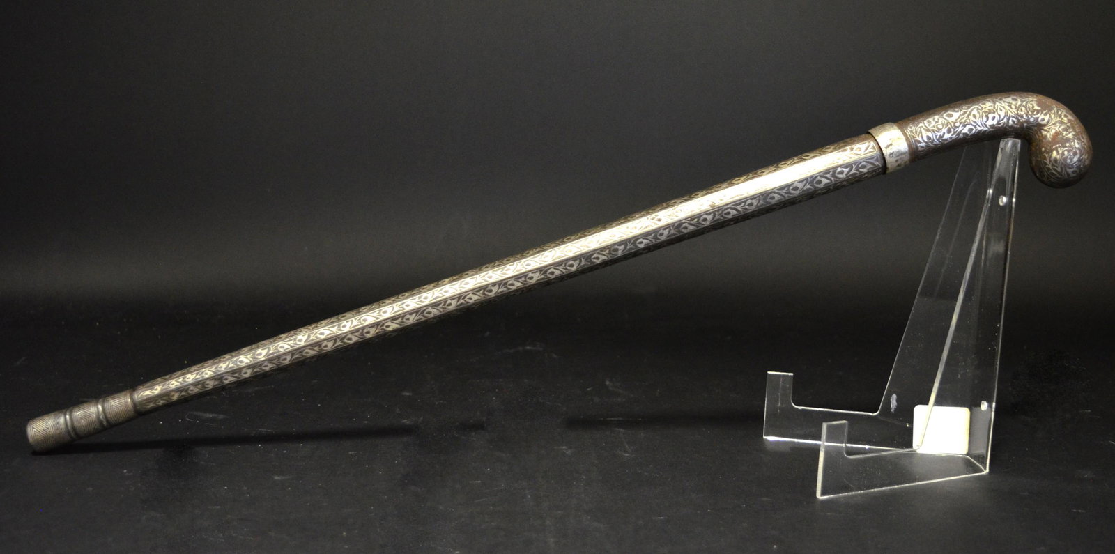 Persian Islamic Silver Inlay Staff w/ Dagger: Persian Islamic Silver Inlay Staff w/ Dagger. Qajar Iran. 21 1/2" long