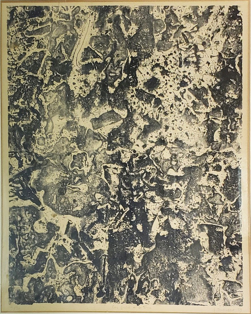 A Signed Lithograph by Jean Dubuffet: A Signed Lithograph by Jean Dubuffet. French, 1901-1985 Signed and dated (19)59 17" x 22" 24 1/4" x 30" overall framed.
