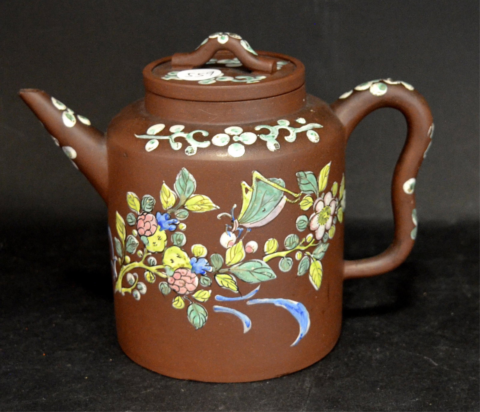 A Chinese Yixing Pottery Enameled Teapot & Cover (1 of 7)