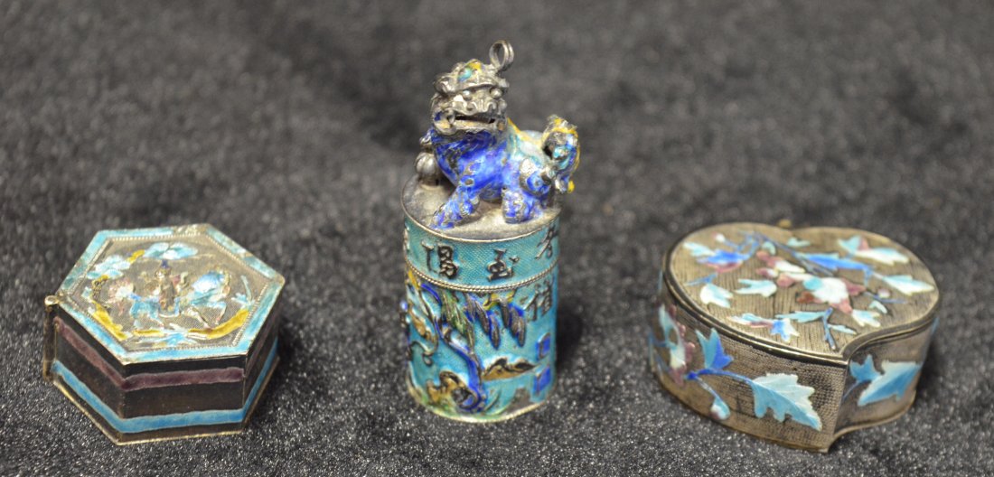 A Set of 3 Chinese Silver & Enamel Boxes (1 of 15)
