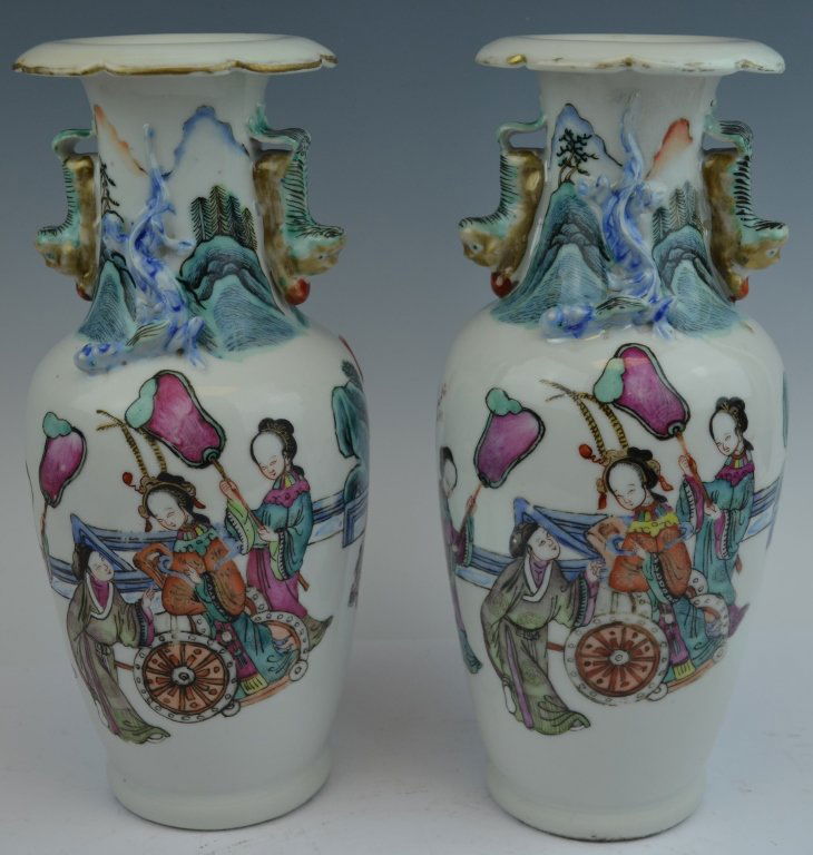 Pair of Chinese Famille Rose Two-Eared Vases (1 of 6)