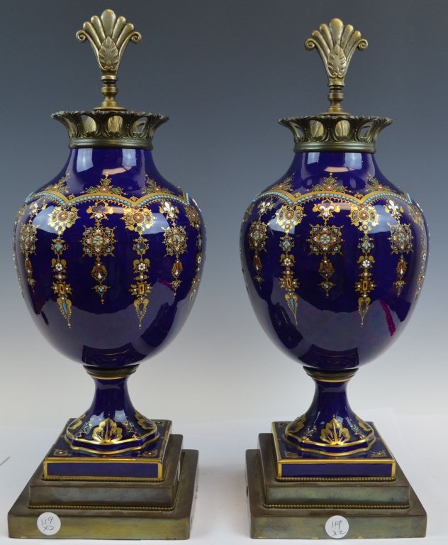 Pr French Sevres Jeweled Vases (1 of 6)