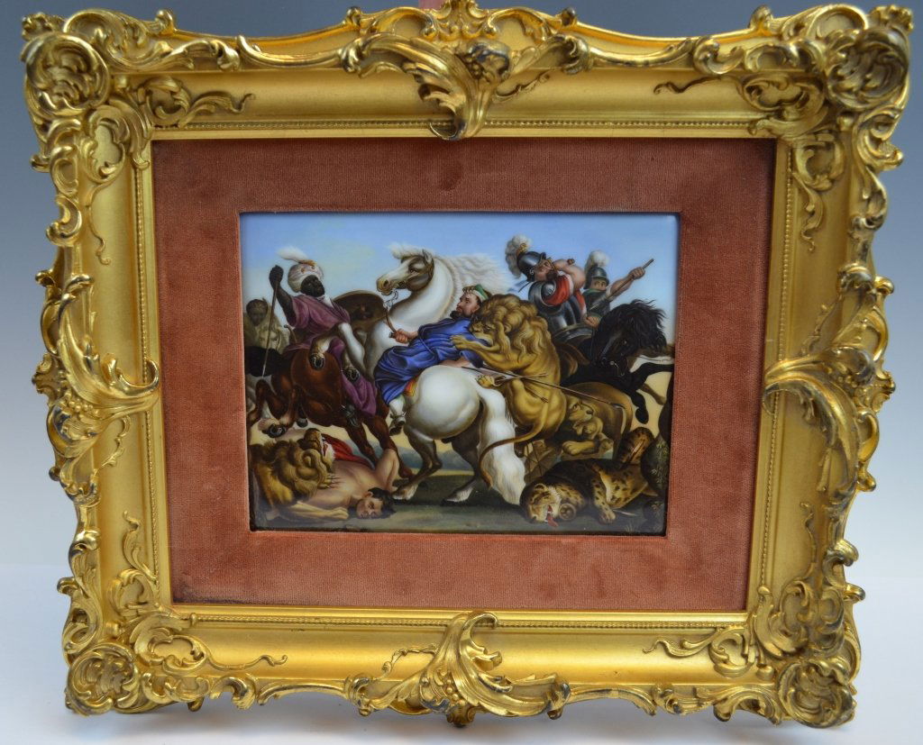 Berlin KPM Lion Hunt Porcelain Painting 19th C (1 of 6)