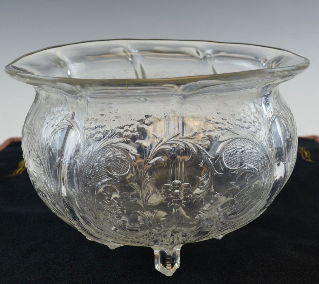 A Glass Footed Bowl, Unsigned: Possibly by Thomas Webb. The feet have been shaved down. Measures 9'' × 7'' × 6''.