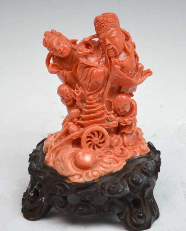 Chinese Coral Carved Figure on Wood Stand (1 of 6)