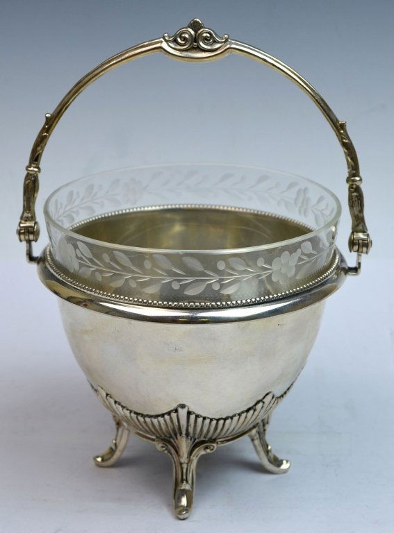 Russian Silver & Glass Basket: Mark Grachev. Height 5'' Diameter 4.75.