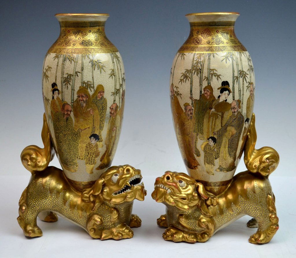 Pr. Japanese Figural Satsuma Vases (1 of 7)