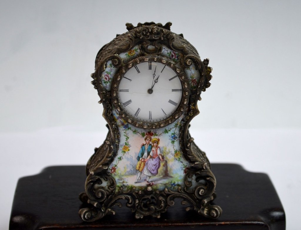 Viennese Enamel with Copper & Silver Mini Clock (1 of 6)